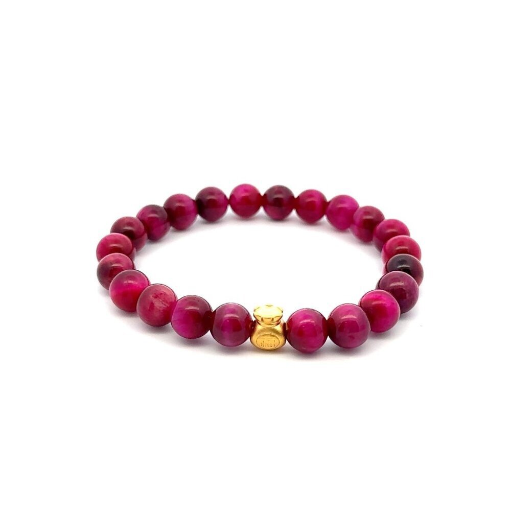 24K Gold Money Bag Lucky Charm Bracelet Gemstones Dyed Tiger's Eye 8mm S 6.5"
